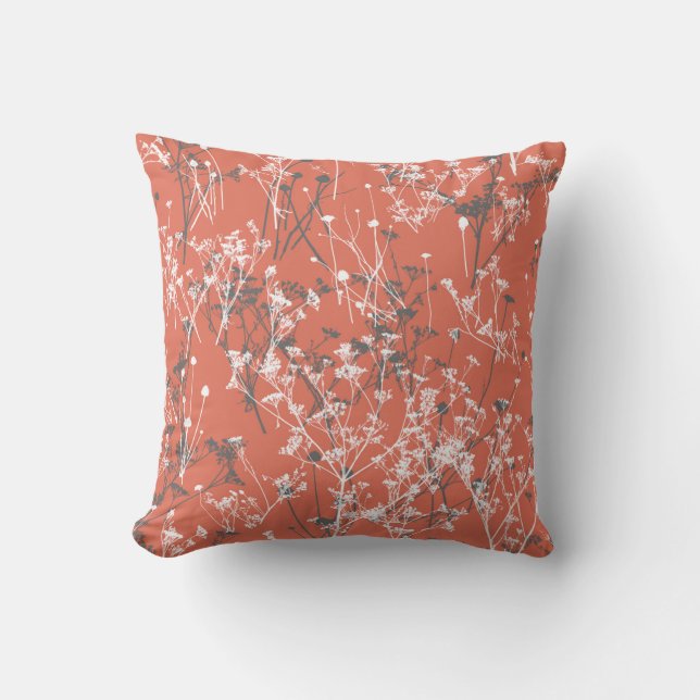 Coussin Abstraits modernes Terracotta Floral Fleurs sauvag (Recto)