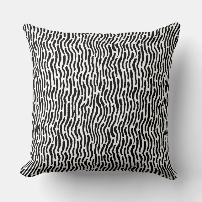 Coussin Abstraits rayures de style Shibori - Noir sur Blan (Recto)