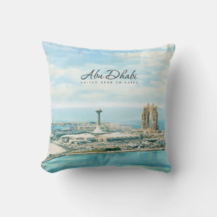 Coussin Abu Dhabi Skyline Aquarelle Souvenir de Voyage