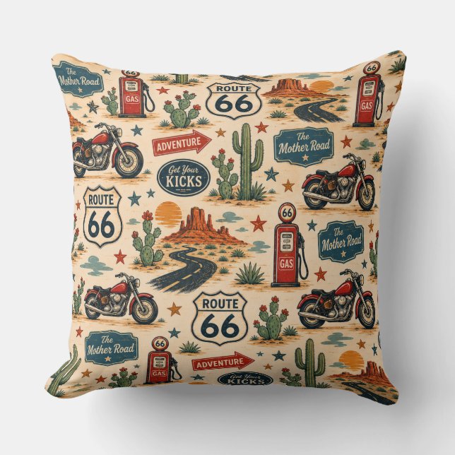 Coussin Accent américain Route 66 moto bord de route (Recto)