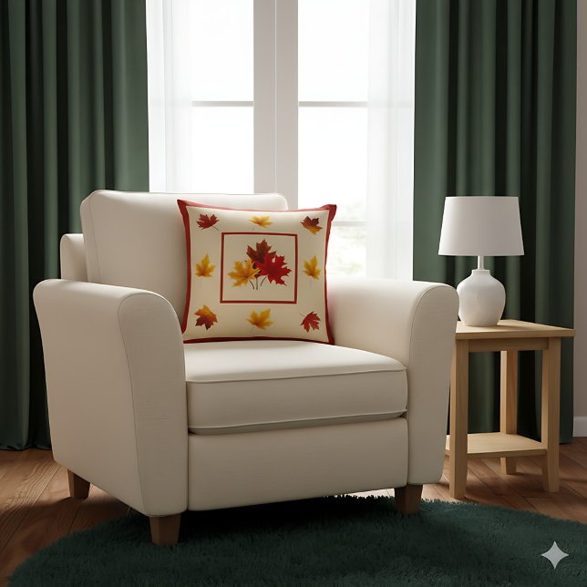 Coussin Accent de feuilles d'automne - Décoration d'automn (Farmhouse fall pillow with autumn leaves - cozy seasonal accent for your home)