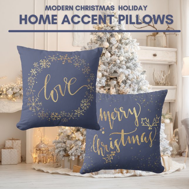 Coussin Accent de flocon de neige doré de Noël moderne (Modern Christmas Golden Snowflake Accent Throw Pillow)