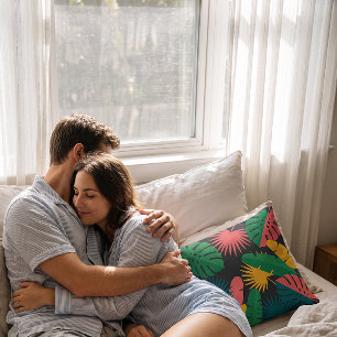 Coussin Accent de lanai à la feuille tropicale moderne