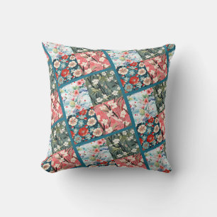 Coussin Accent de maison vibrant en patchwork japonais flo
