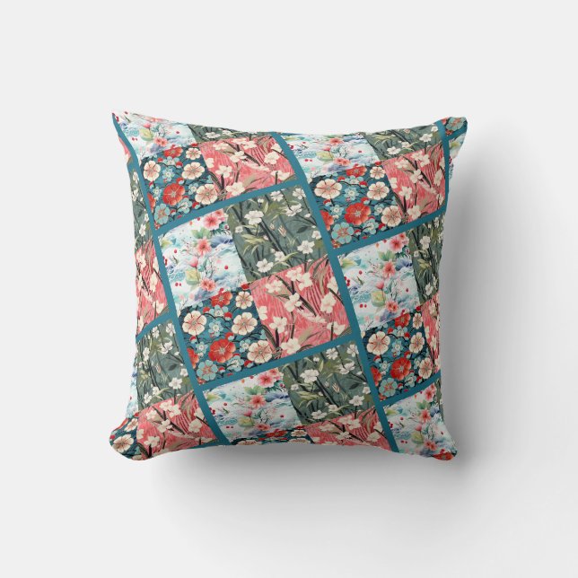 Coussin Accent de maison vibrant en patchwork japonais flo (Recto)