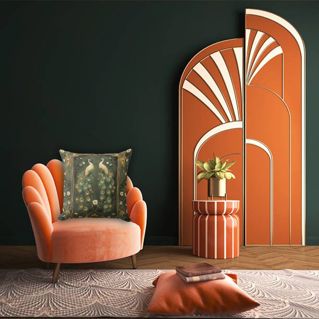 Coussin Accent de paon Art Nouveau intemporel (Créateur téléchargé)