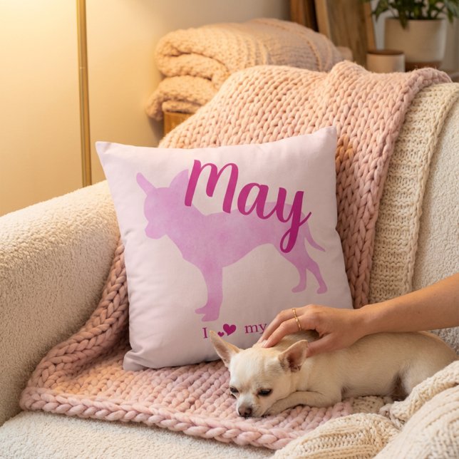 Coussin Accent de silhouette de Chihuahua rose pastel pers (Créateur téléchargé)