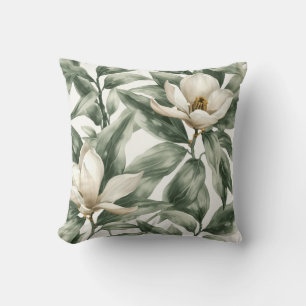Coussin Accent Décoratif Botanique Magnolia Blanc Élégant