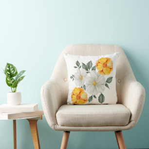Coussin Accent floral blanc jaune et verdure