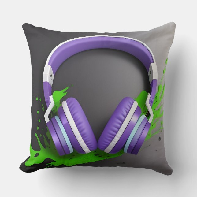 Coussin 🎧 Accent Musical Neon Audio Vibe 🎧 (Recto)