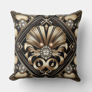 Coussin Accents de maison rétro Art Déco noir et or