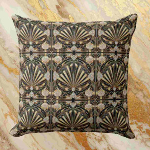Coussin Accents de maison rétro   Art Déco noir et or