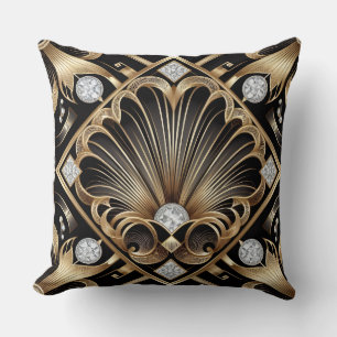 Coussin Accents de maison rétro Art déco noir et or