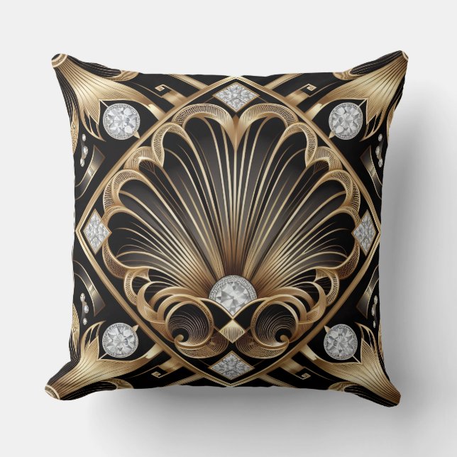 Coussin Accents de maison rétro | Art déco noir et or (Recto)