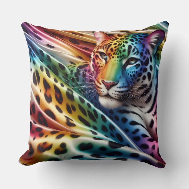 Coussin Accents Féminins | Imprimé Léopard Arc-en-Ciel (Recto)