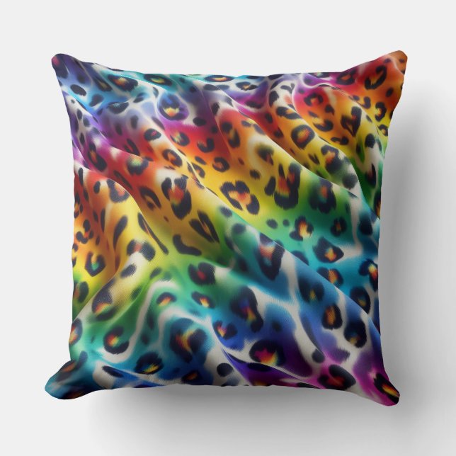 Coussin Accents Féminins | Imprimé Léopard Arc-en-Ciel (Recto)