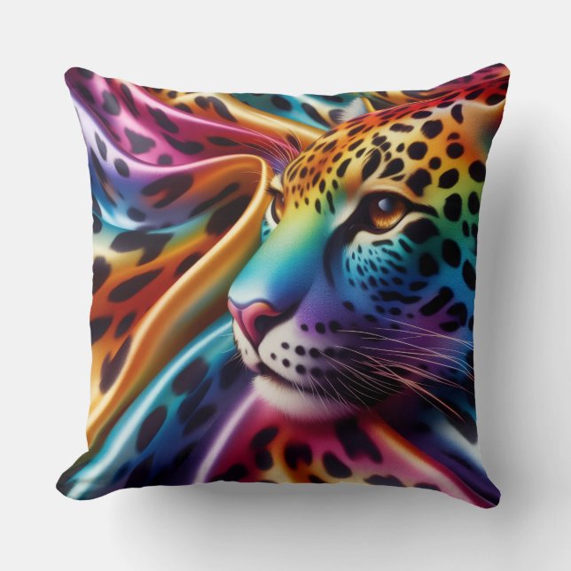 Coussin Accents Féminins | Imprimé Léopard Arc-en-Ciel (Recto)