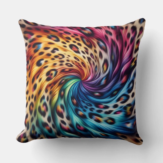 Coussin Accents Féminins | Imprimé Léopard Arc-en-Ciel (Recto)