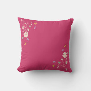 Coussin Accents floral et papillon en rose
