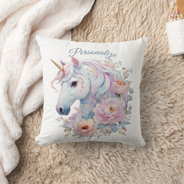 Coussin Accents Floraux Licorne Pastel Fantaisistes (Couverture)