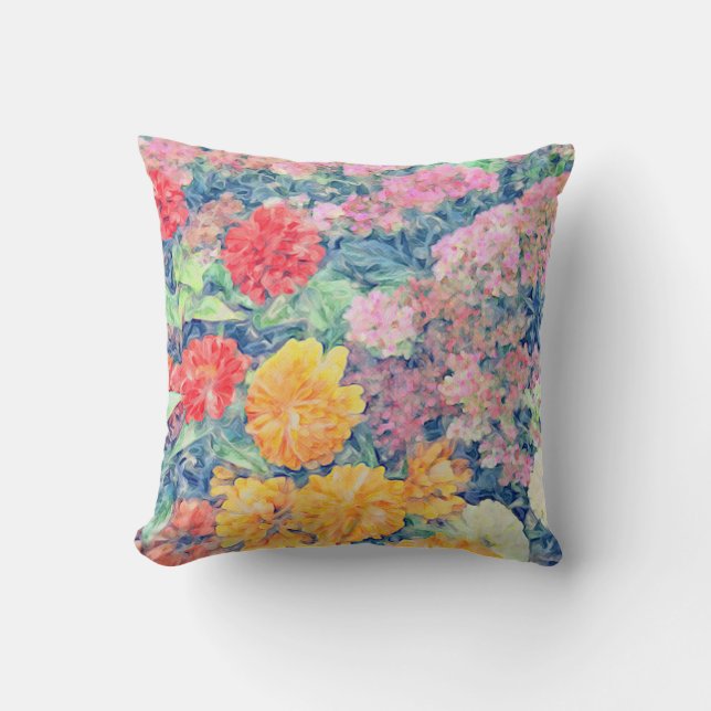 Coussin Accents multicolores Zinnia Sedum bleu peint (Recto)