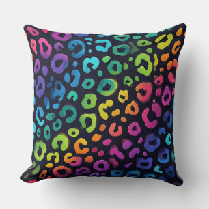Coussin Accents Néon Vibrants   Imprimé Léopard Arc-en-Cie