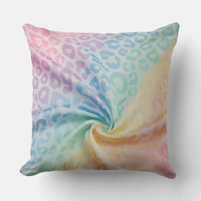Coussin Accents pastel mignons | Imprimé léopard arc-en-ci (Recto)