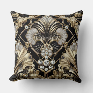 Coussin Accents Rétro pour Maison   Art Déco Noir et Or