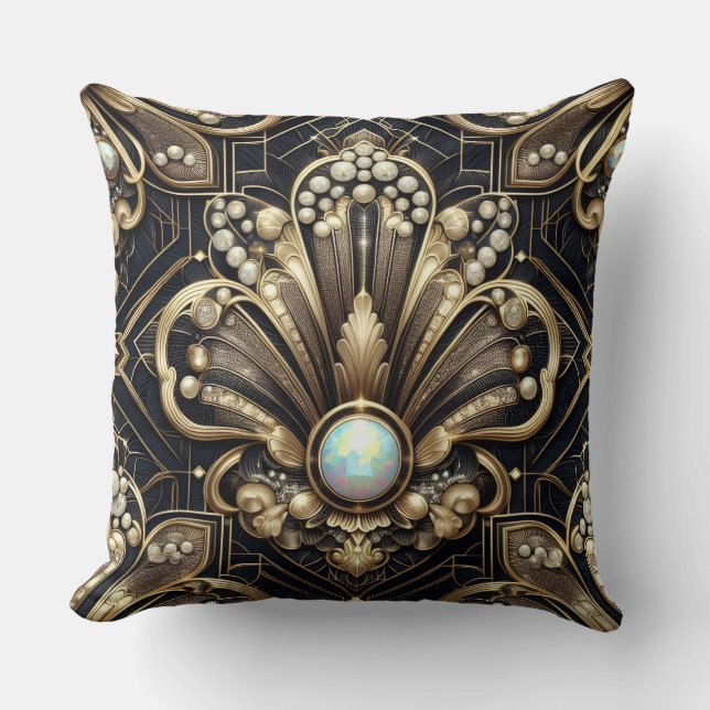Coussin Accents Rétro pour Maison | Art Déco Noir et Or (Recto)