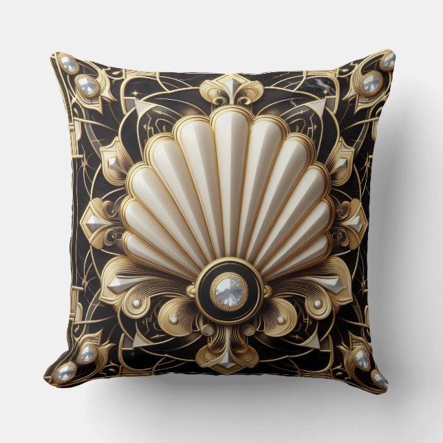 Coussin Accents Rétro pour Maison | Art Déco Noir et Or (Recto)