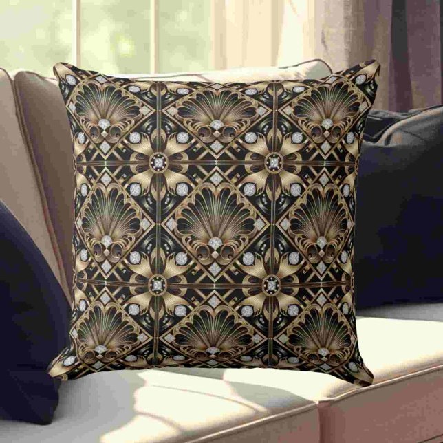 Coussin Accents Rétro pour Maison | Art Déco Noir et Or (Créateur téléchargé)