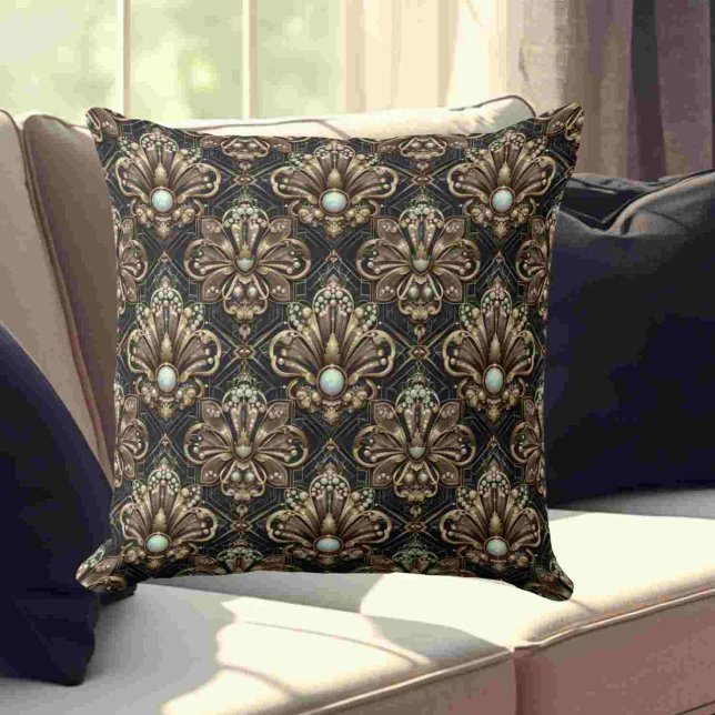 Coussin Accents Rétro pour Maison | Art Déco Noir et Or (Créateur téléchargé)