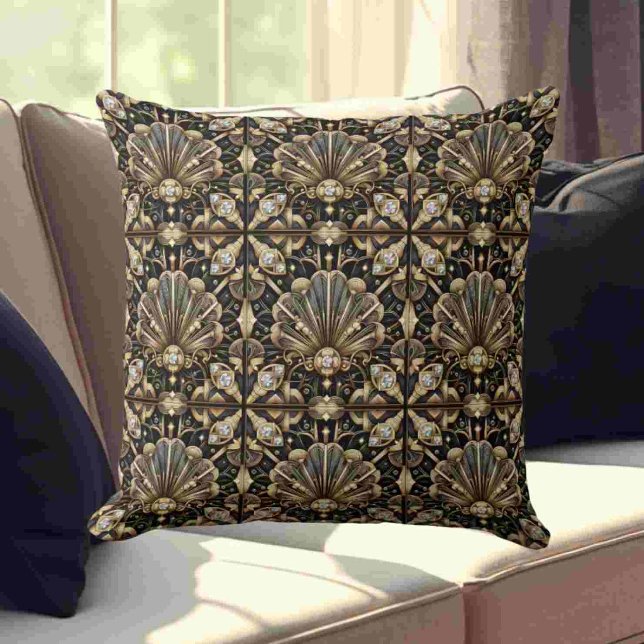 Coussin Accents Rétro pour Maison | Art Déco Noir et Or (Créateur téléchargé)