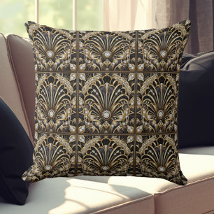 Coussin Accents Rétro pour Maison   Art Déco Noir et Or