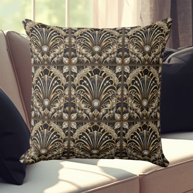Coussin Accents Rétro pour Maison | Art Déco Noir et Or (Créateur téléchargé)