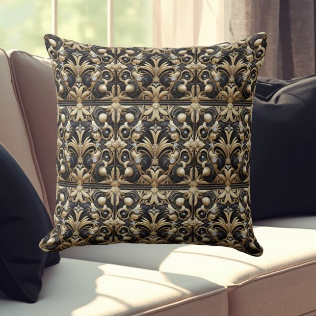 Coussin Accents Rétro pour Maison | Art Déco Noir et Or (Créateur téléchargé)