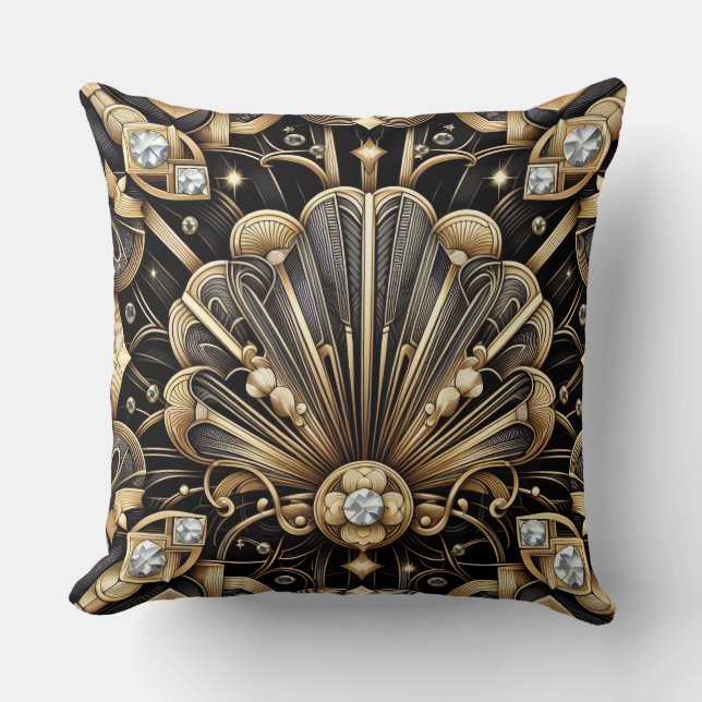 Coussin Accents Rétro pour Maison | Art Déco Noir et Or (Recto)