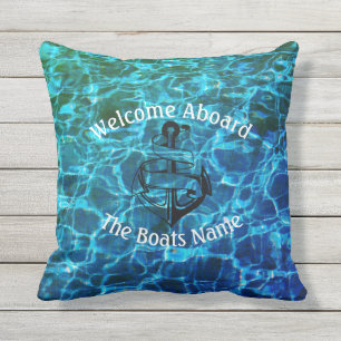 Coussin Accueil à bord avec le nom personnalisé de bateaux