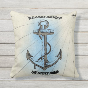 Coussin Accueil à bord d'Ancre de nom de bateaux -