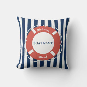 Coussin Accueil Bleu Nautique À Bord Du Nom Du Bateau