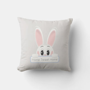 Coussin Accueil Douce Maison Lapin Blanc sur Gris Clair