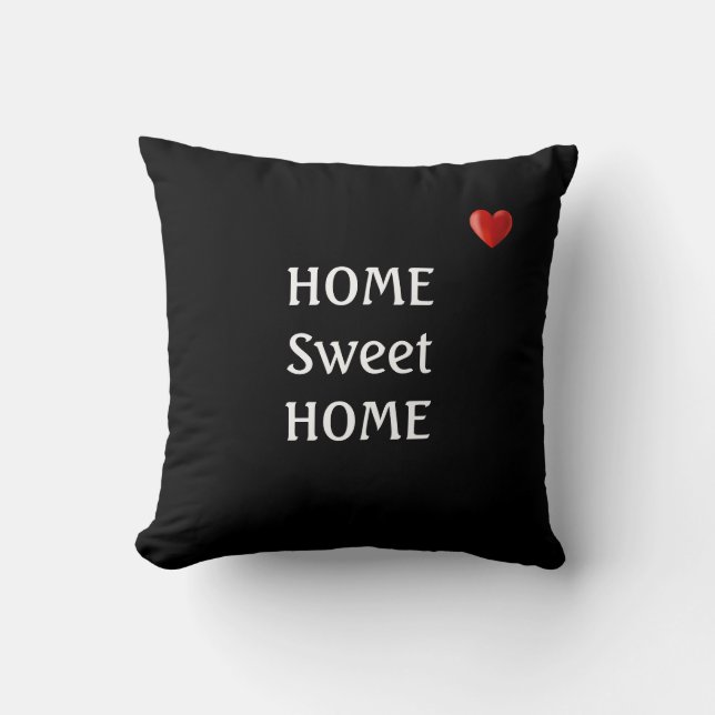 Coussin Accueil doux foyer & cœur sur fond noir (Recto)