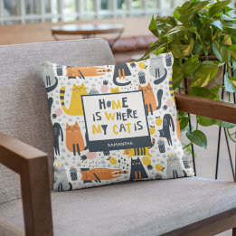 Coussin Accueil est là où mon chat est Motif Nom monogramm
