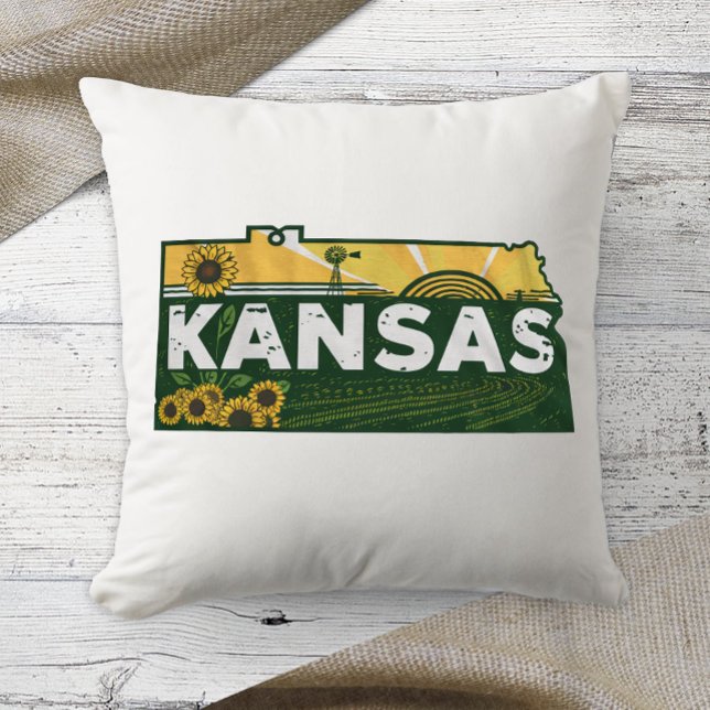 Coussin Accueil État Retro Couleur Kansas (Créateur téléchargé)