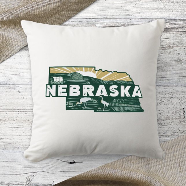 Coussin Accueil État Retro Couleur Nebraska (Créateur téléchargé)