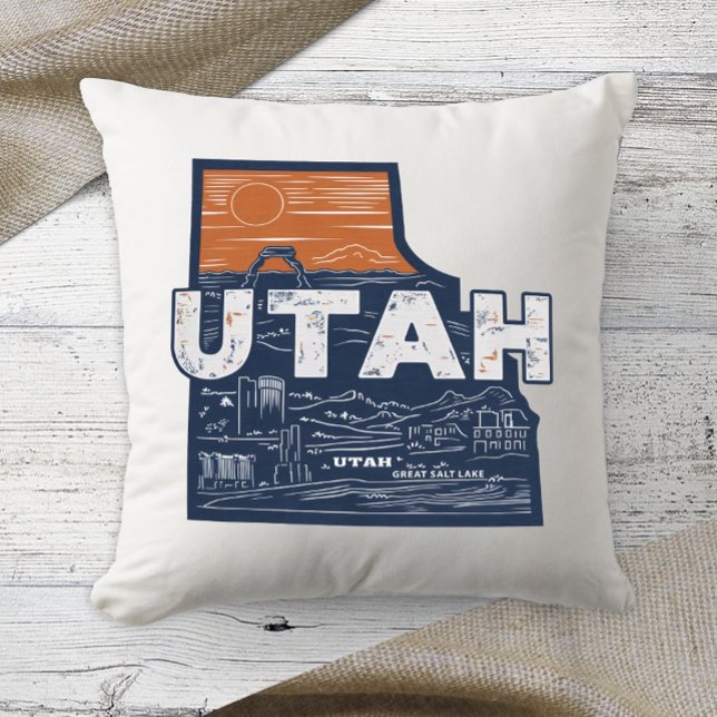 Coussin Accueil État Utah Retro Couleur Jeu d'oreiller (Créateur téléchargé)