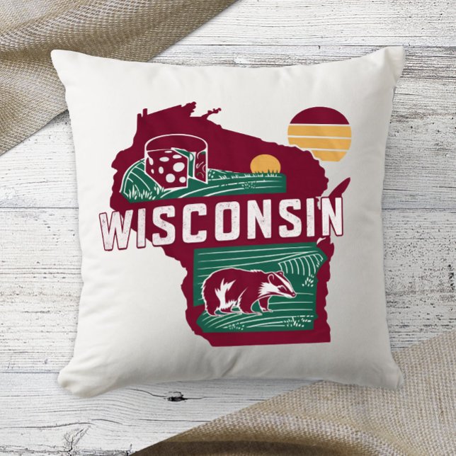 Coussin Accueil État Wisconsin Couleur rétro (Créateur téléchargé)