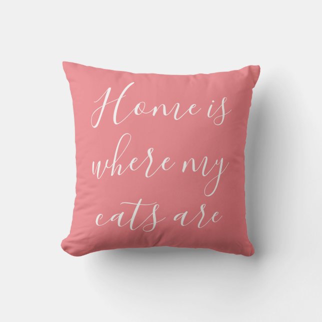 Coussin Accueil Où Mes Chats Sont Blanc Script Rose (Recto)