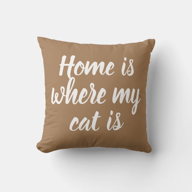 Coussin Accueil Où Mon Chat Est Cité Blanc Script Brown (Recto)