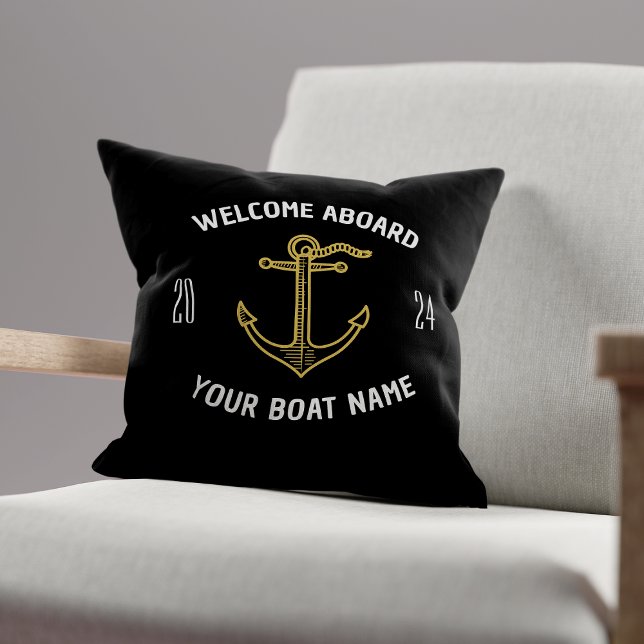 Coussin Accueil personnalisé à bord Nom du bateau Noir & O (Créateur téléchargé)
